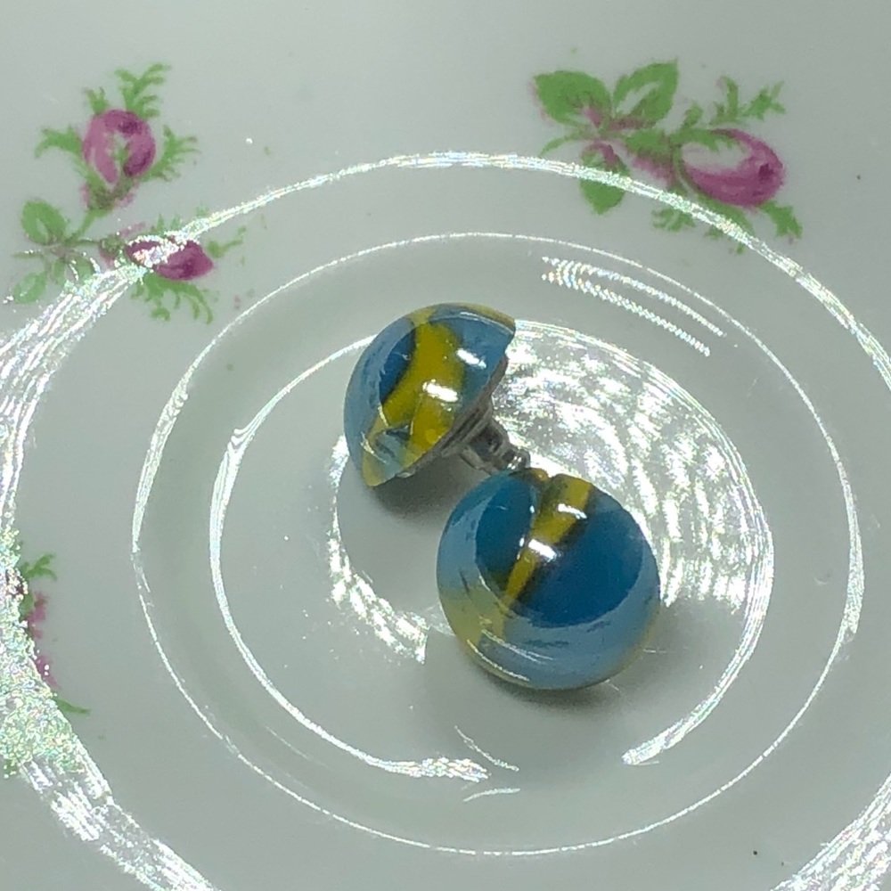 Blue and Yellow Marble Earrings